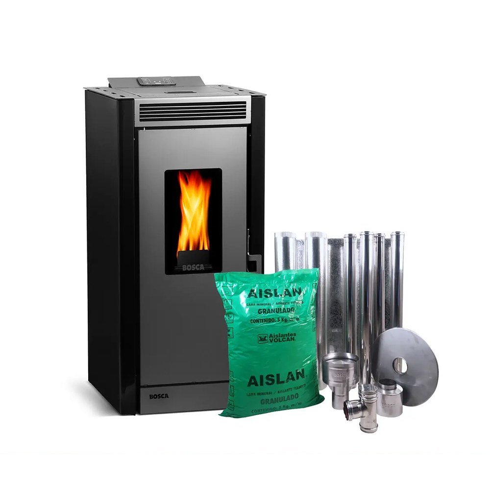 Pack estufa a pellet Bosca Black Vision con kit de instalación interior