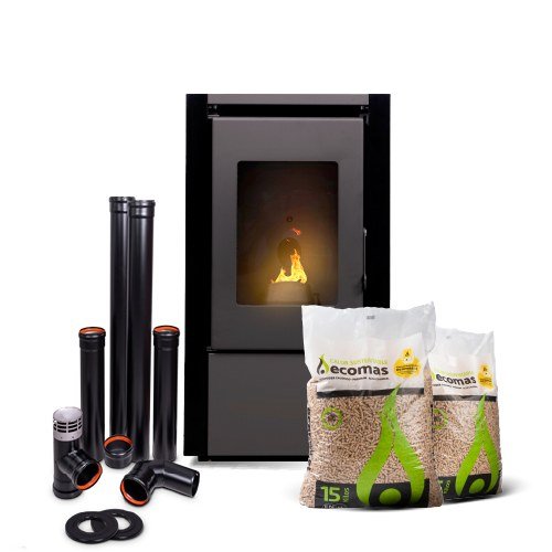 Pack estufa a pellet Ecoheat Mignon con kit de instalación y pellet